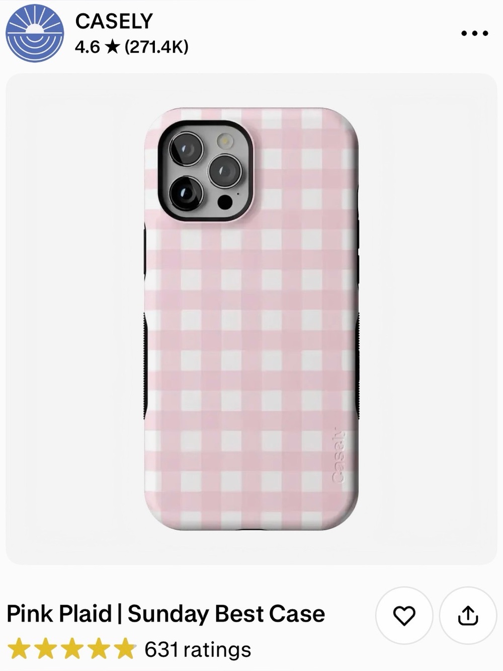 Casely Pink Gingham Phone 14 Pro Case - Soft Pink